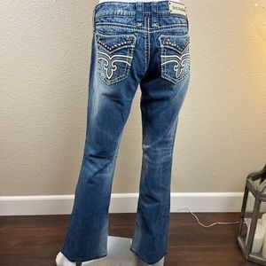LN $180 Rock Revival Low Rise Liberty Studded Boot Cut Jeans 28x33